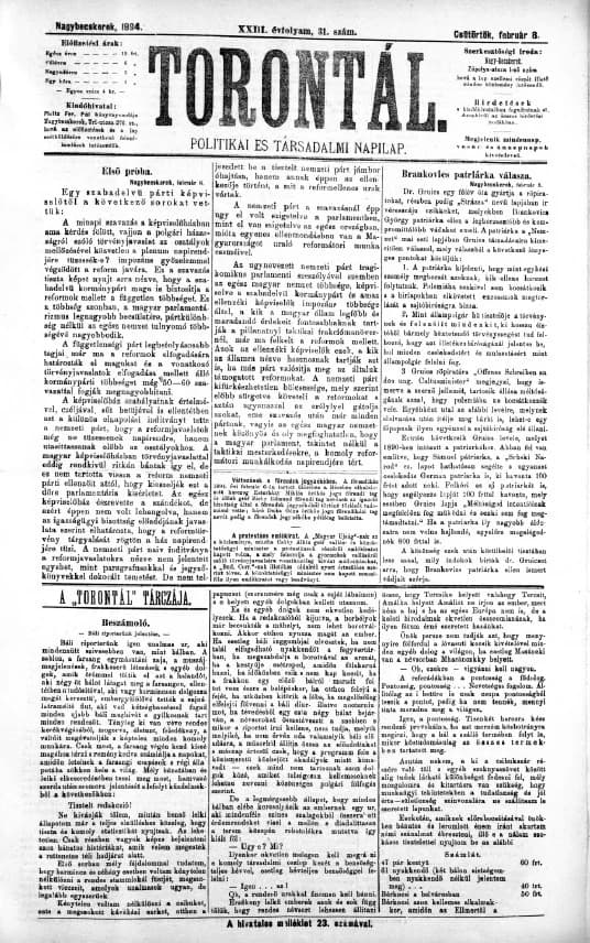 Torontál, 23. évf. 1894. február 8. 31. sz.