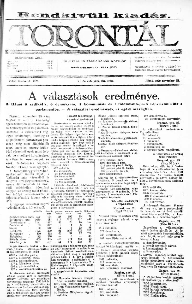 Torontál, 49. évf. 1920. november 29. 267. sz.