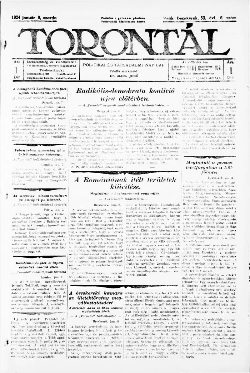 Torontál, 53. évf. 1924. január 9. 6. sz.