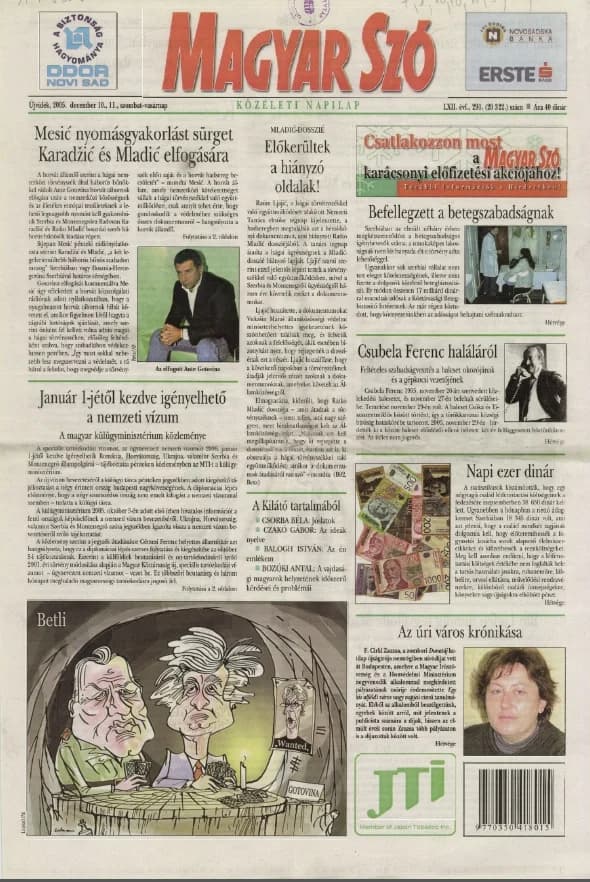 Magyar Szó, 62. évf. 2005. december 10. – 11. 291. sz. 1–12. oldal