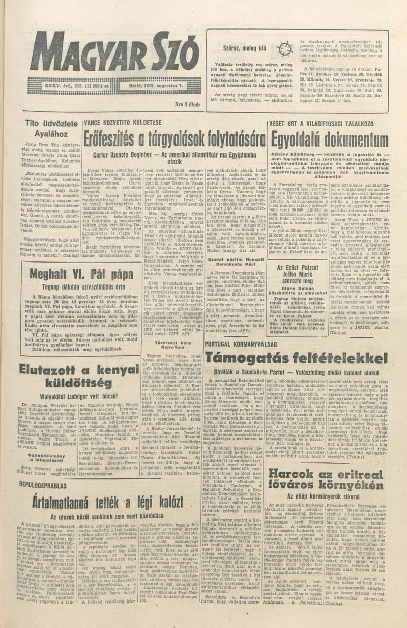 Magyar Szó, 35. évf. 1978. augusztus 7. 215. sz. 1–8. oldal