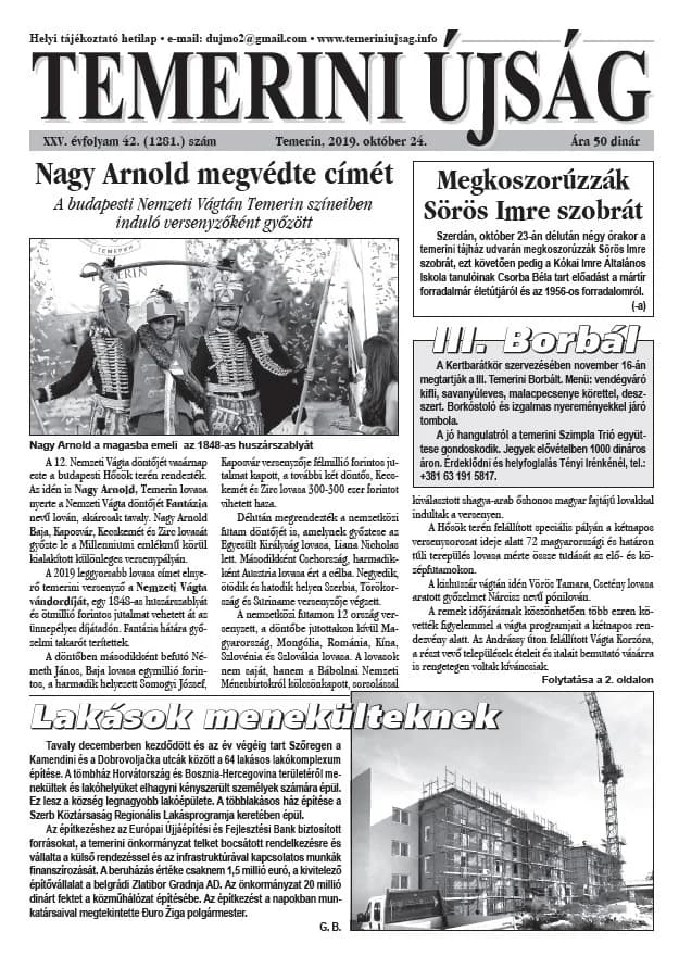 Temerini Újság, 25. évf. 2019. október 24. 42. sz.