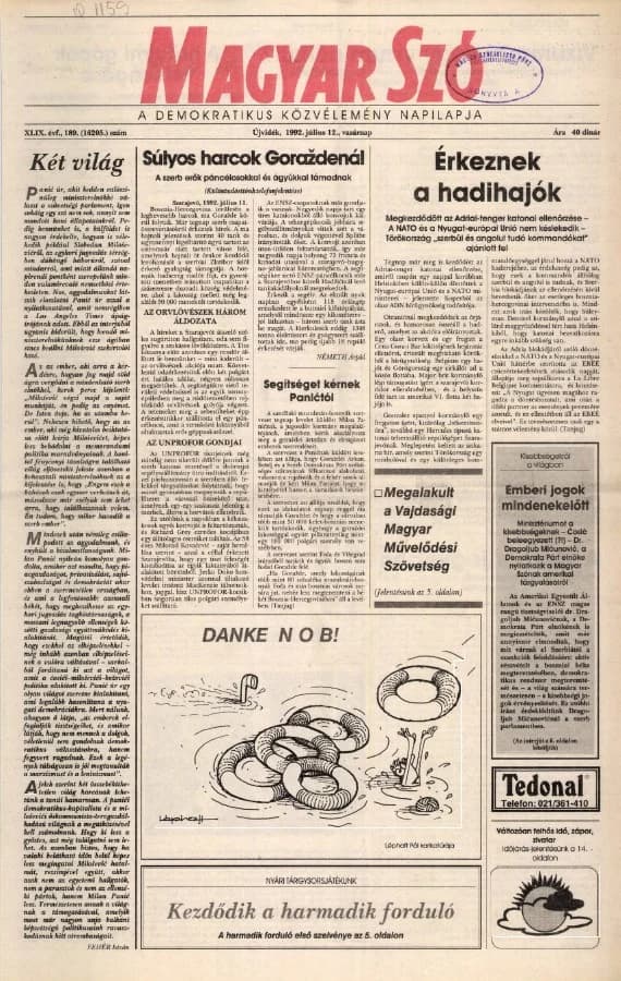 Magyar Szó, 49. évf. 1992. július 12. 189. sz. 1–24. oldal
