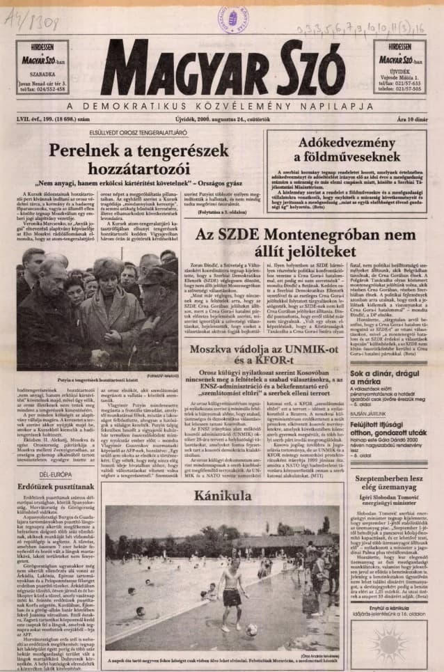 Magyar Szó, 57. évf. 2000. augusztus 24. 199. sz. 1–16. oldal