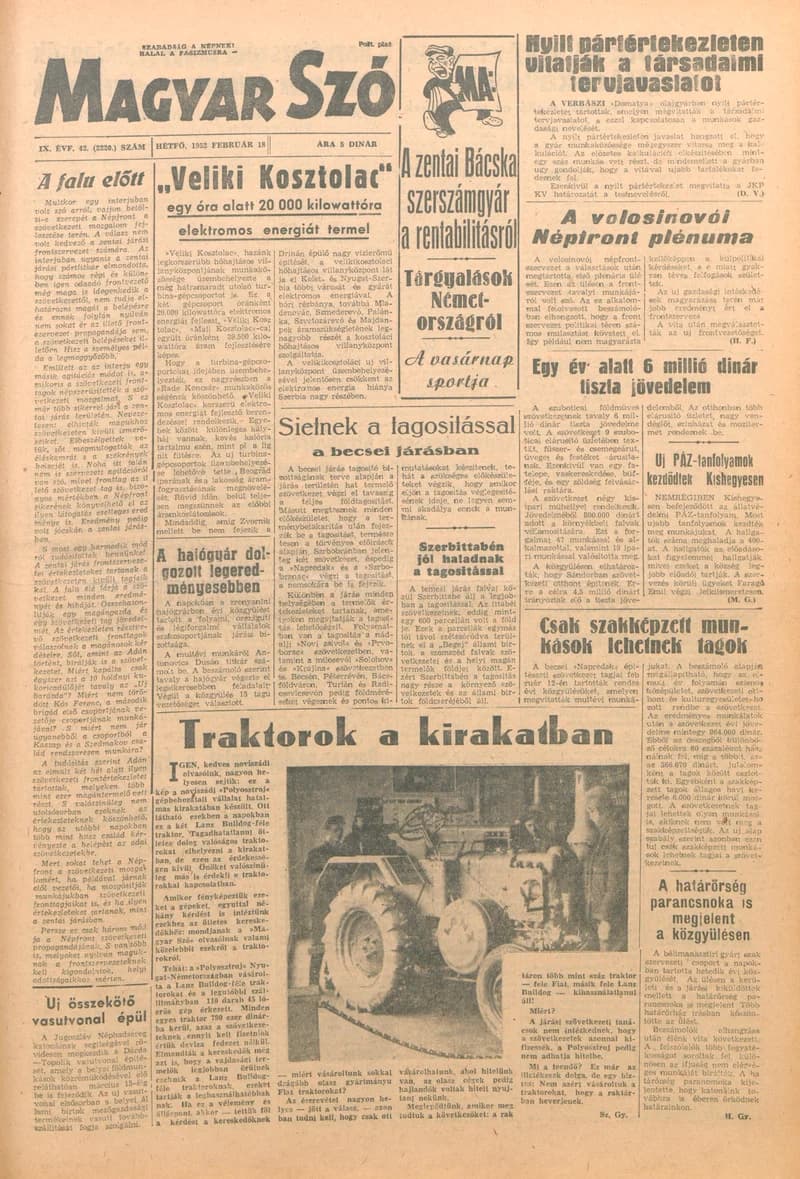 Magyar Szó, 9. évf. 1952. február 18. 42. sz. 1–4. oldal
