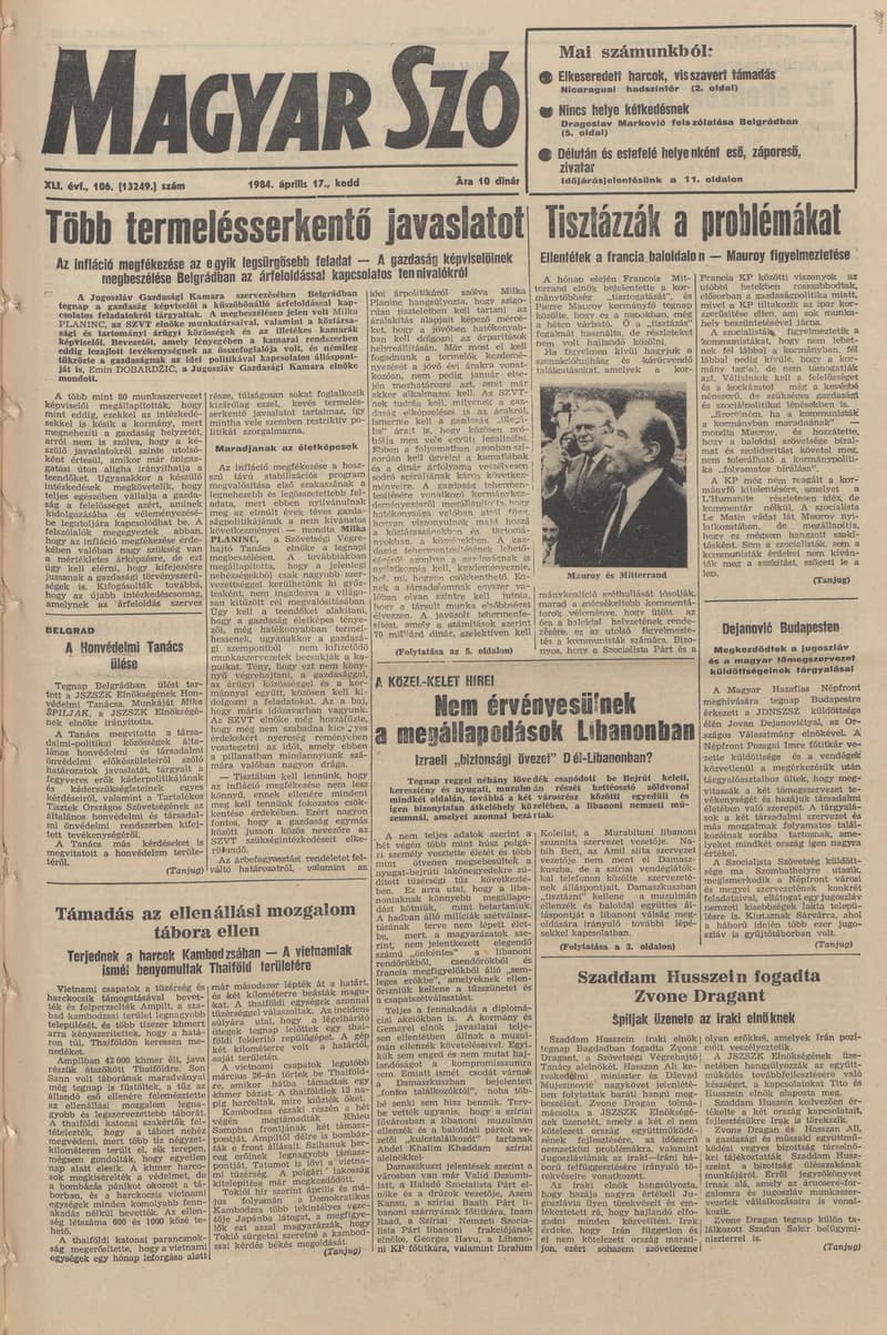 Magyar Szó, 41. évf. 1984. április 17. 106. sz. 1–20. oldal