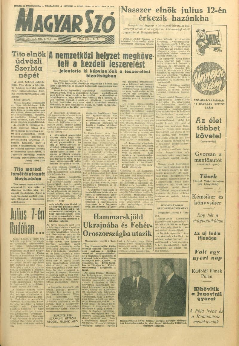 Magyar Szó, 13. évf. 1956. július 7. – 8. 183. sz. 1–20. oldal