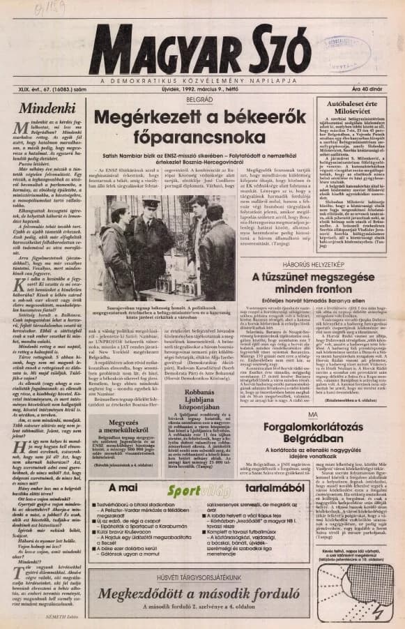 Magyar Szó, 49. évf. 1992. március 9. 67. sz. 1–20. oldal