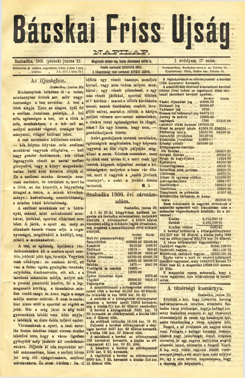 Bácskai Friss Ujság, 1. évf. 1901. június 21. 17. sz.