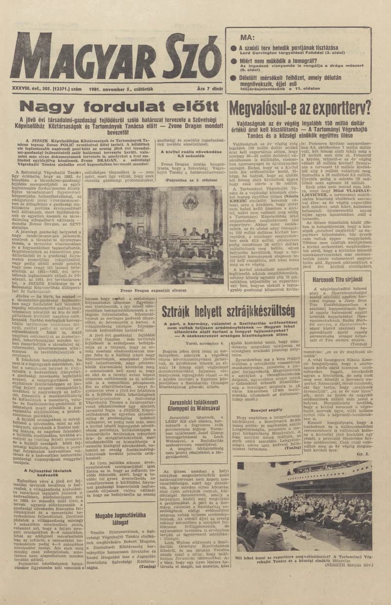 Magyar Szó, 38. évf. 1981. november 5. 305. sz.