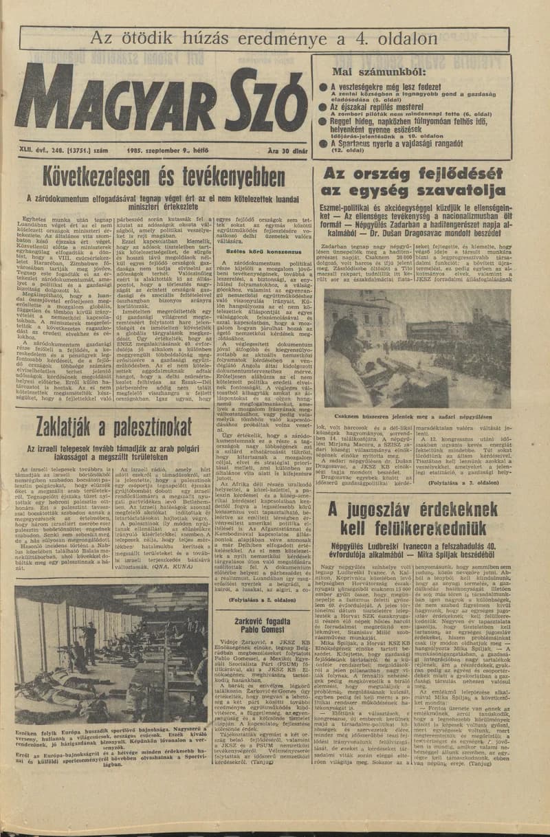 Magyar Szó, 42. évf. 1985. szeptember 9. 248. sz. 1–20. oldal