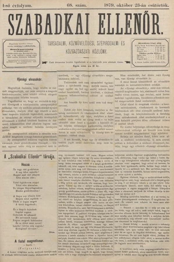 Szabadkai Ellenőr, 1. évf. 1879. október 23. 68. sz.