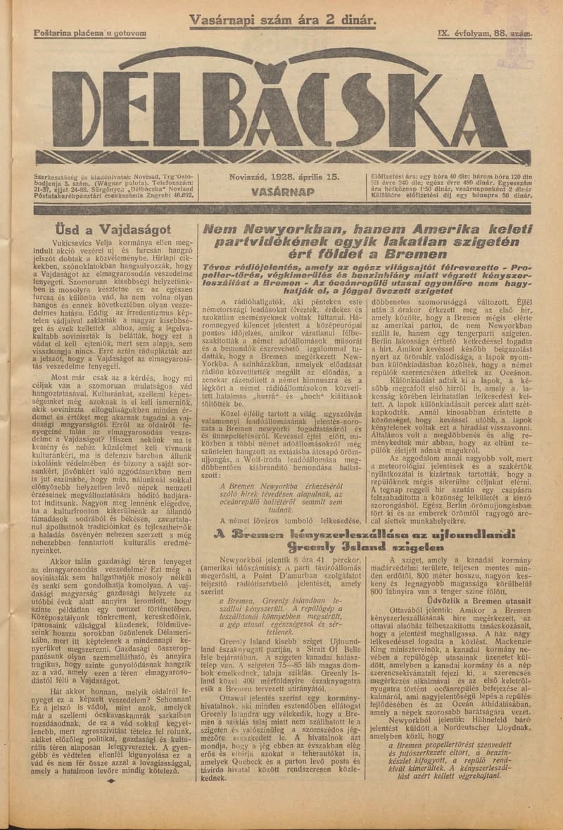 Délbácska, 9. évf. 1928. április 15. 88. sz.