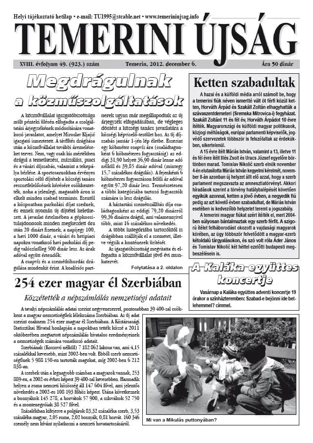 Temerini Újság, 18. évf. 2012. december 6. 49. sz.
