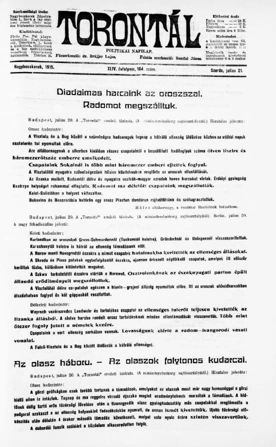 Torontál, 44. évf. 1915. július 21. 164. sz.