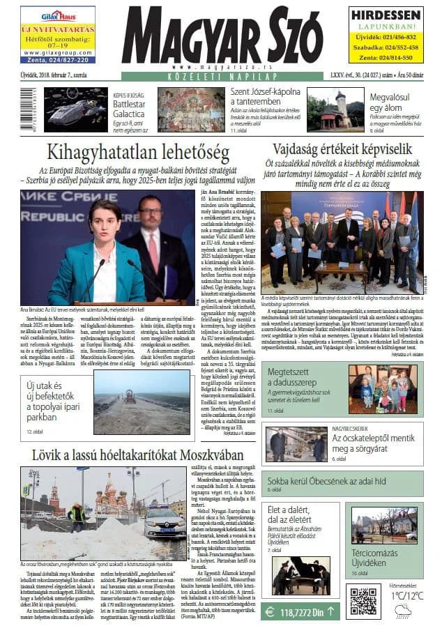 Magyar Szó, 75. évf. 2018. február 7. 30. sz. 1–16. oldal