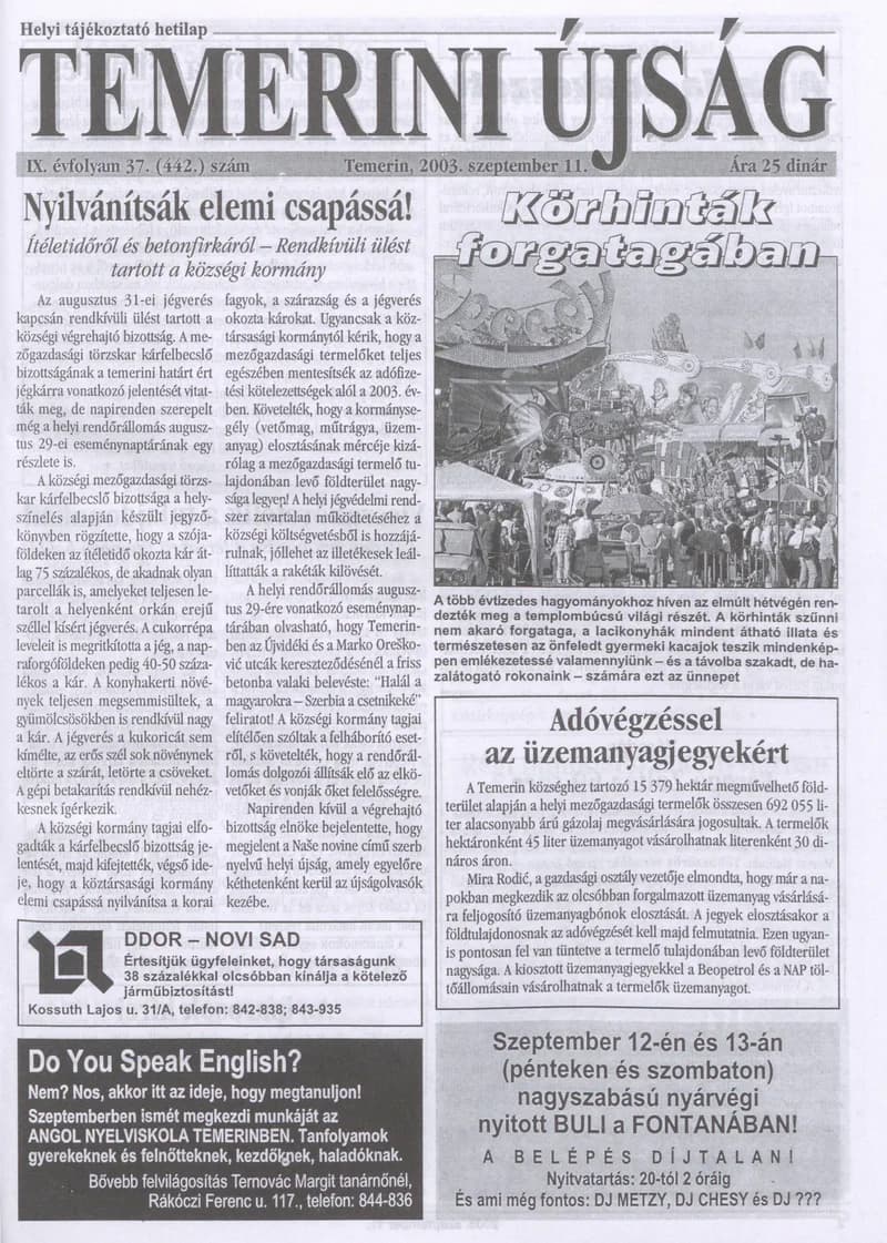 Temerini Újság, 9. évf. 2003. szeptember 11. 37. sz.