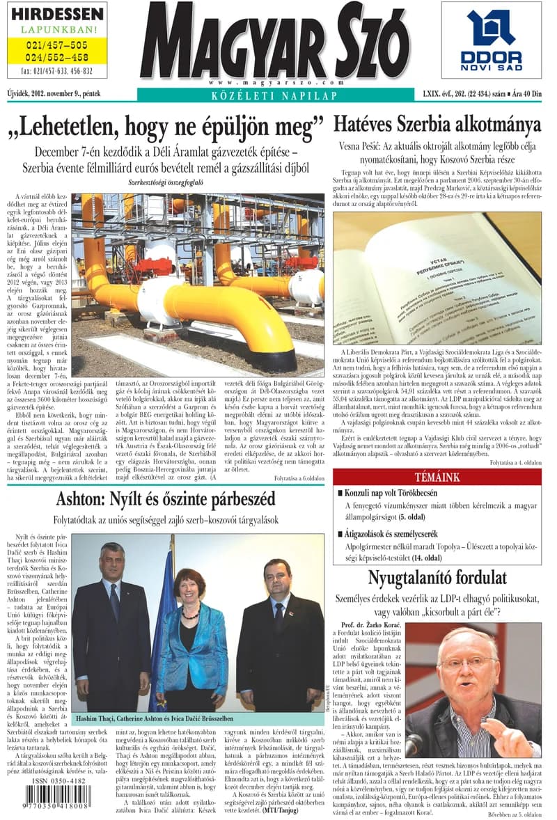 Magyar Szó, 69. évf. 2012. november 9. 262. sz. 1–20. oldal