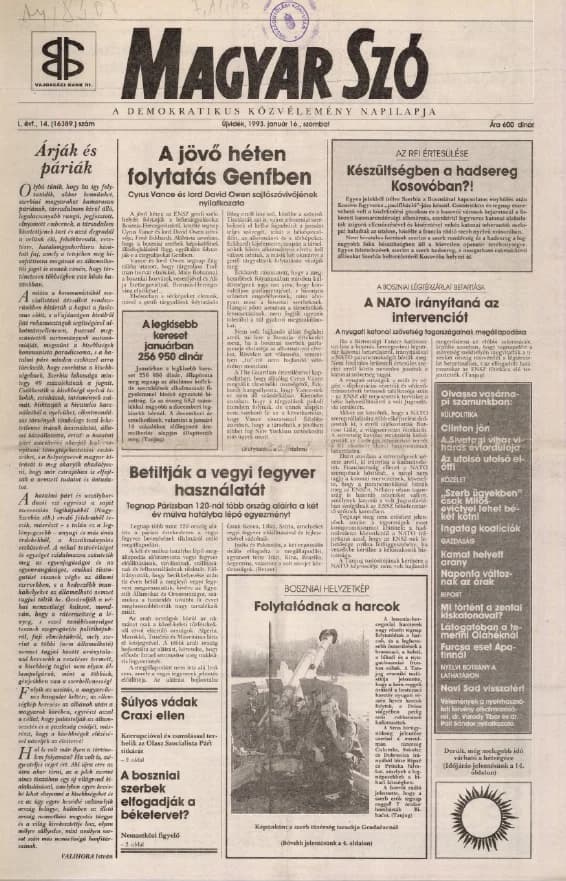 Magyar Szó, 50. évf. 1993. január 16. 14. sz. 1–16. oldal