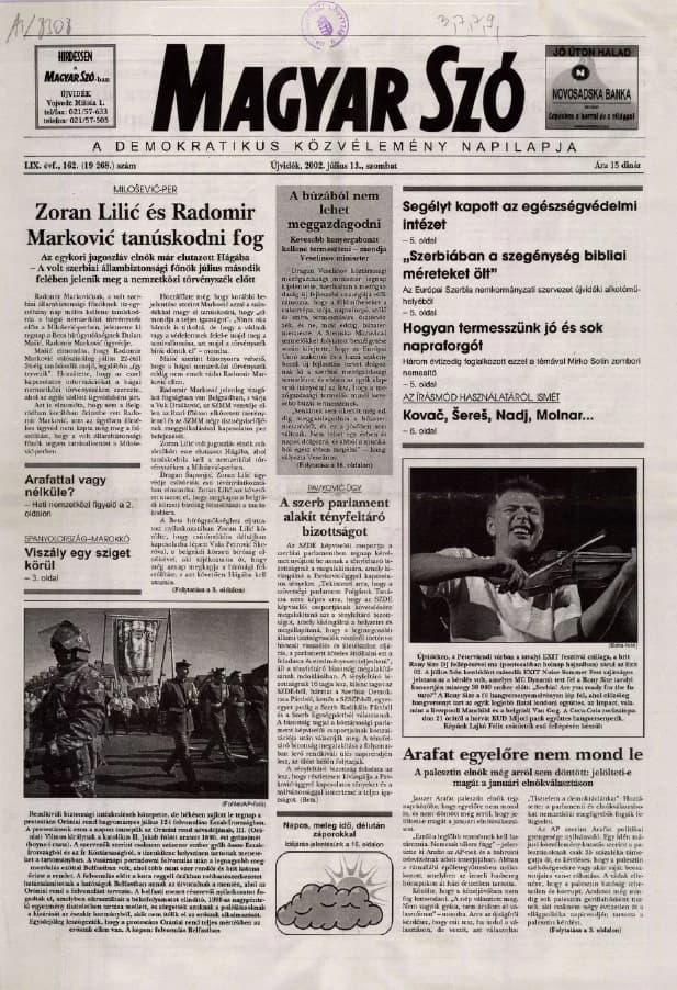 Magyar Szó, 59. évf. 2002. július 13. 162. sz. 1–16. oldal