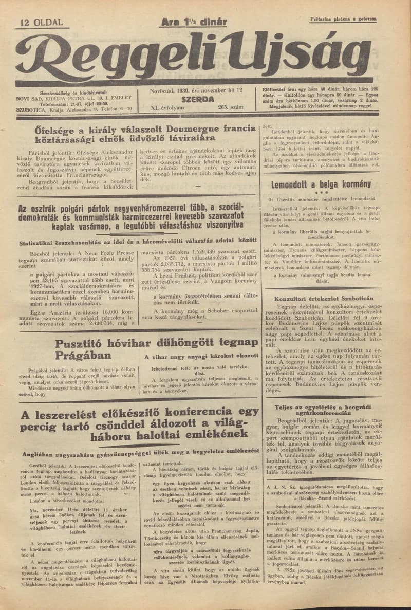 Reggeli Újság, 11. évf. 1930. november 12. 265. sz.