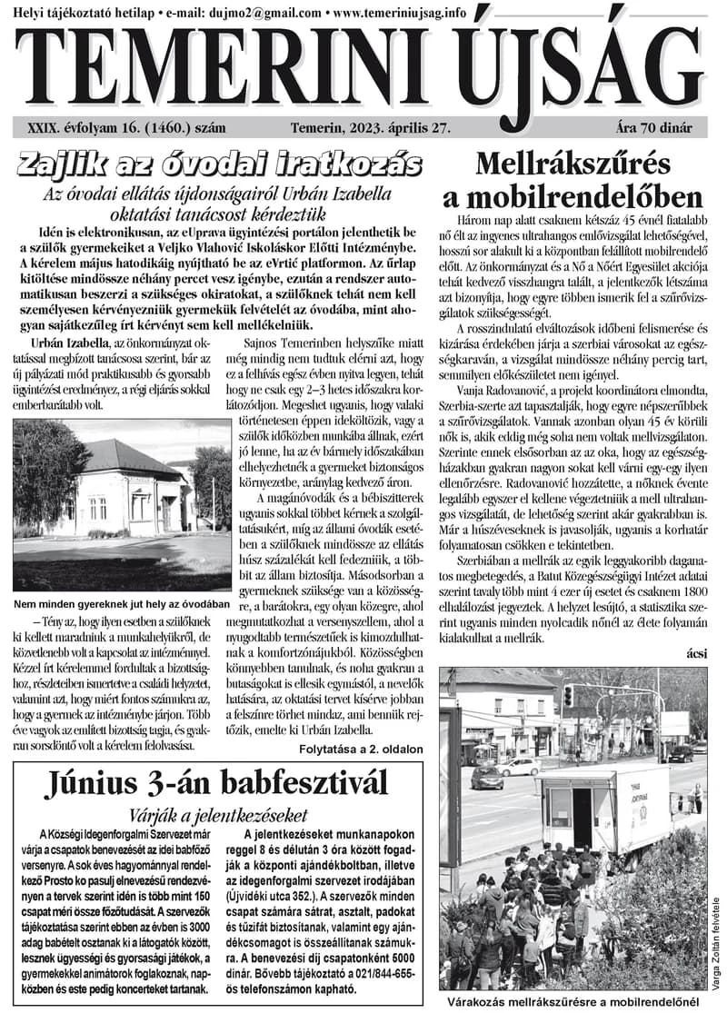 Temerini Újság, 29. évf. 2023. április 27. 16. sz.