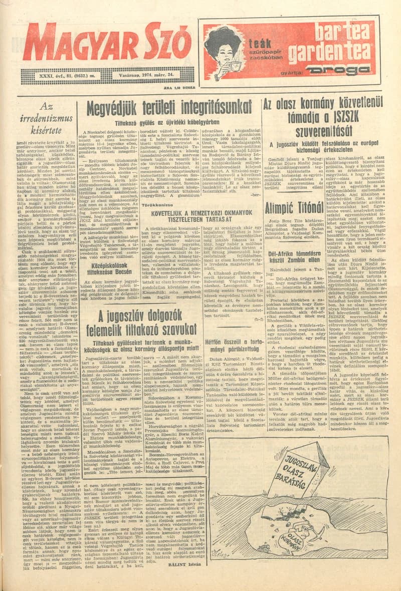 Magyar Szó, 31. évf. 1974. március 24. 81. sz. 1–32. oldal