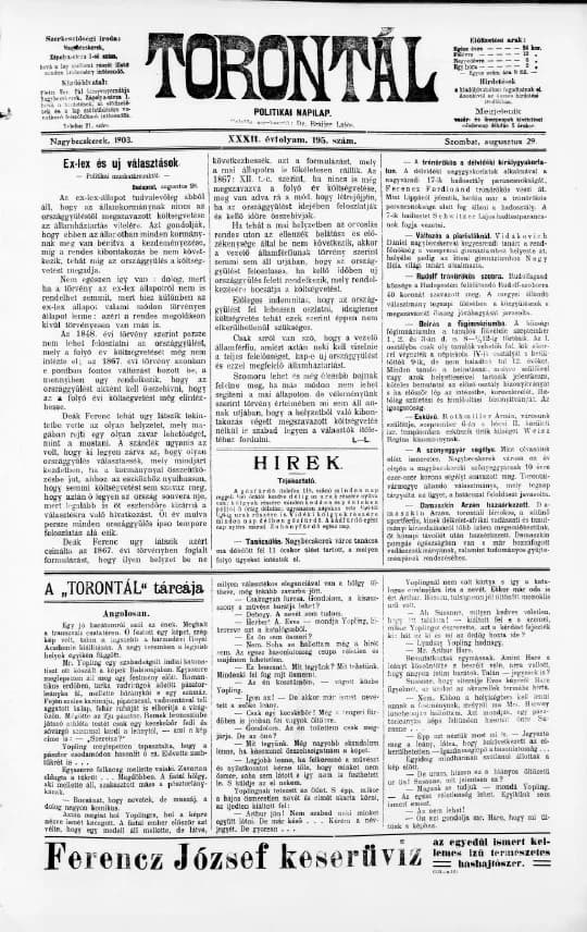 Torontál, 32. évf. 1903. augusztus 29. 195. sz.