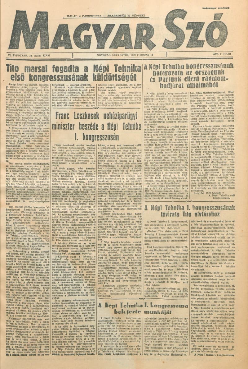 Magyar Szó, 6. évf. 1949. február 10. 34. sz. 1–4. oldal