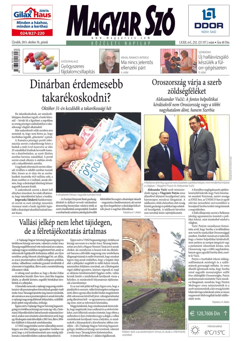 Magyar Szó, 72. évf. 2015. október 30. 252. sz. 1–16. oldal