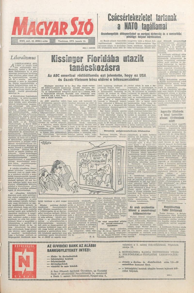 Magyar Szó, 30. évf. 1973. január 14. 12. sz. 1–32. oldal