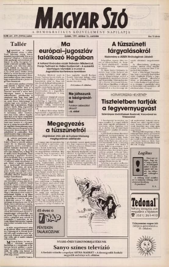 Magyar Szó, 48. évf. 1991. október 10. 279. sz. 1–16. oldal