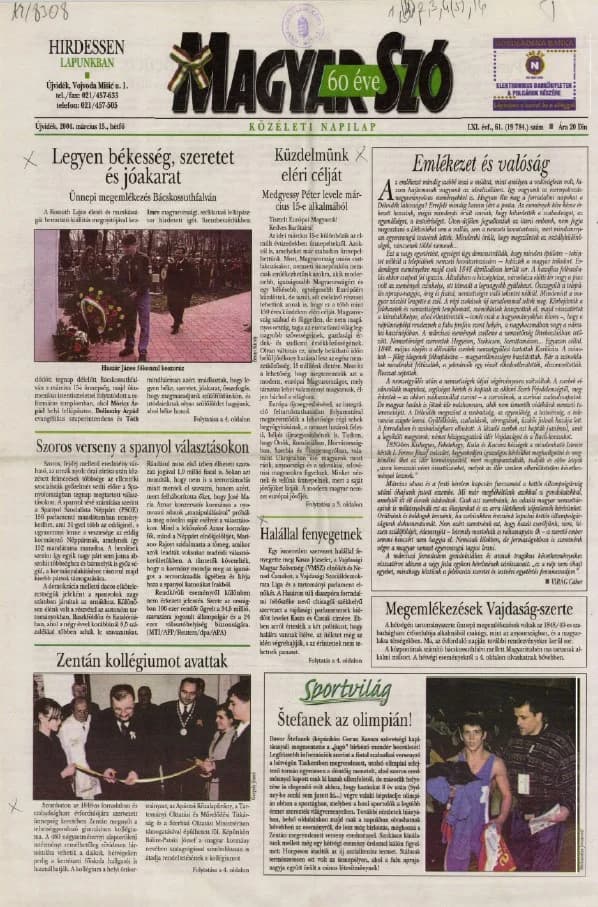 Magyar Szó, 61. évf. 2004. március 15. 61. sz. 1–16. oldal
