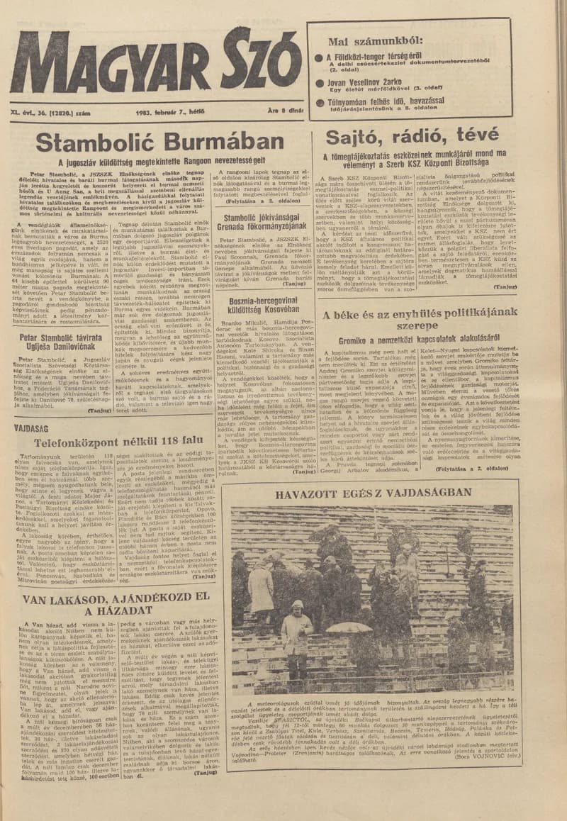 Magyar Szó, 40. évf. 1983. február 7. 36. sz. 1–16. oldal