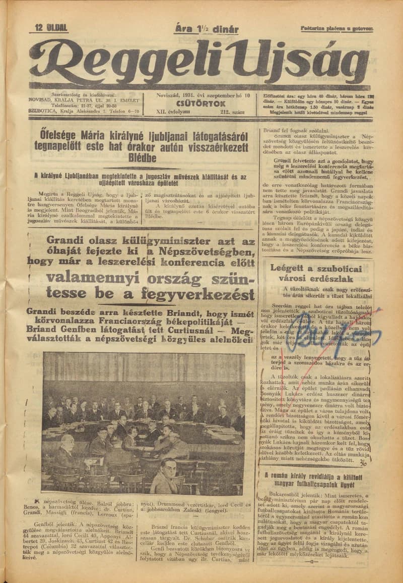 Reggeli Újság, 12. évf. 1931. szeptember 10. 212. sz.
