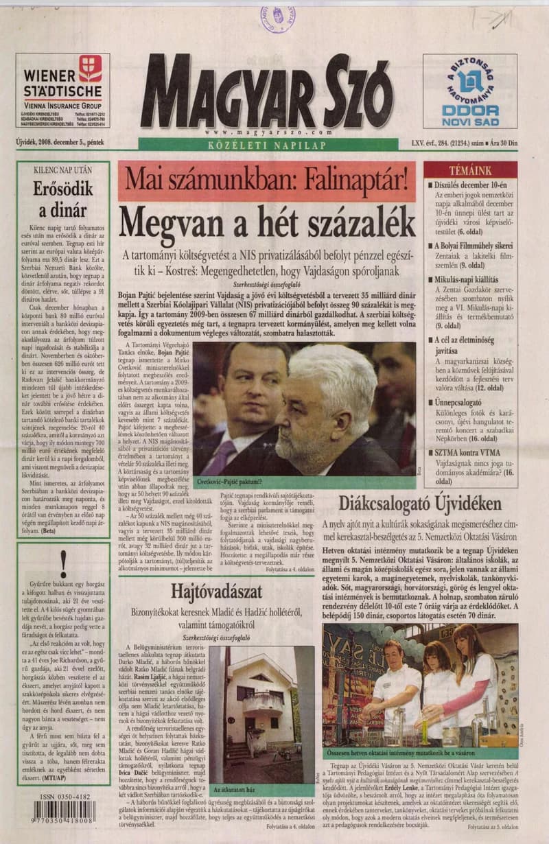 Magyar Szó, 65. évf. 2008. december 5. 284. sz. 1–20. oldal