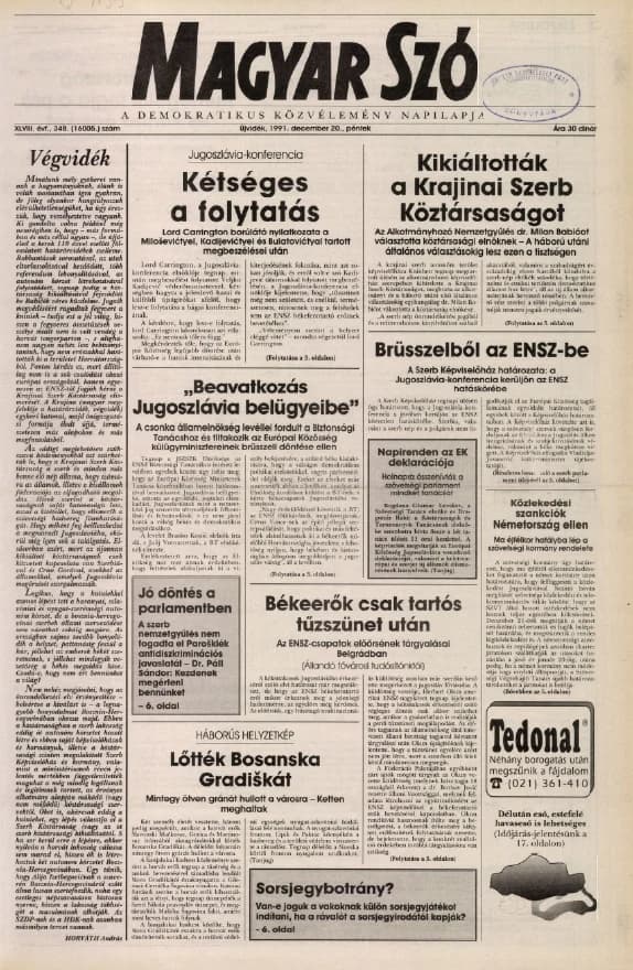 Magyar Szó, 48. évf. 1991. december 20. 348. sz. 1–20. oldal