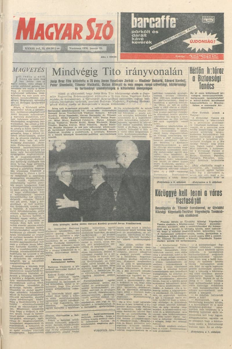 Magyar Szó, 33. évf. 1976. január 25. 23. sz. 1–28. oldal