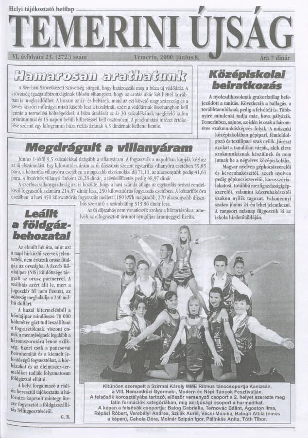Temerini Újság, 6. évf. 2000. június 8. 23. sz.