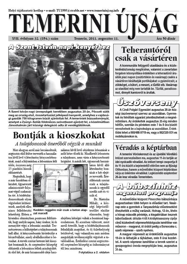 Temerini Újság, 17. évf. 2011. augusztus 11. 32. sz.