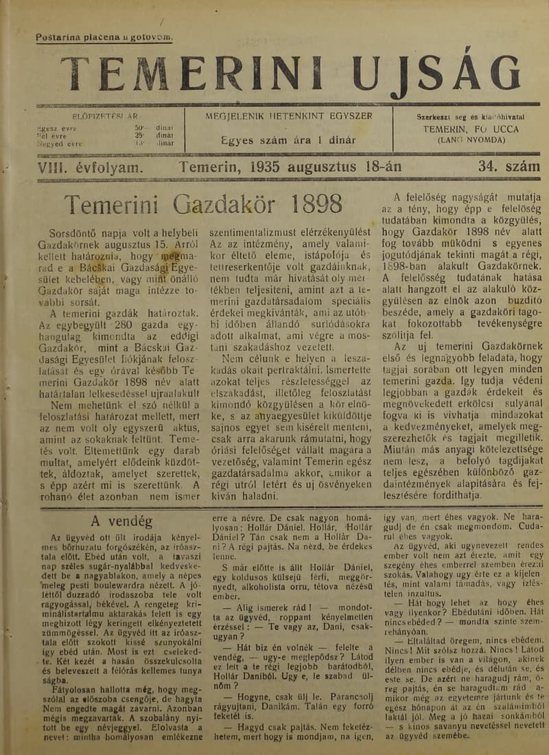 Temerini Újság 1928-1944, 8. évf. 1935. augusztus 18. 34. sz.