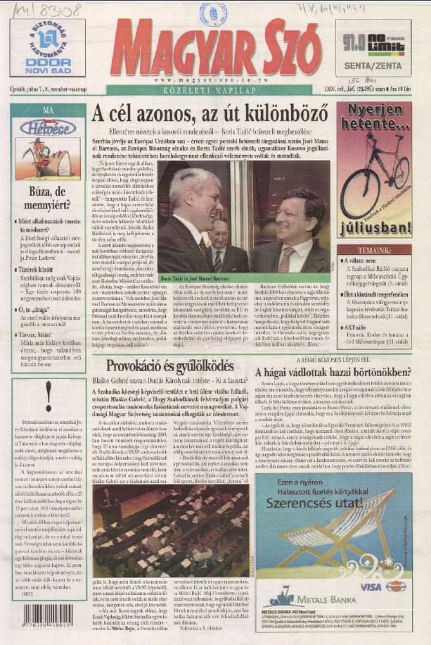 Magyar Szó, 64. évf. 2007. július 7. – 8. 156. sz. 1–28. oldal