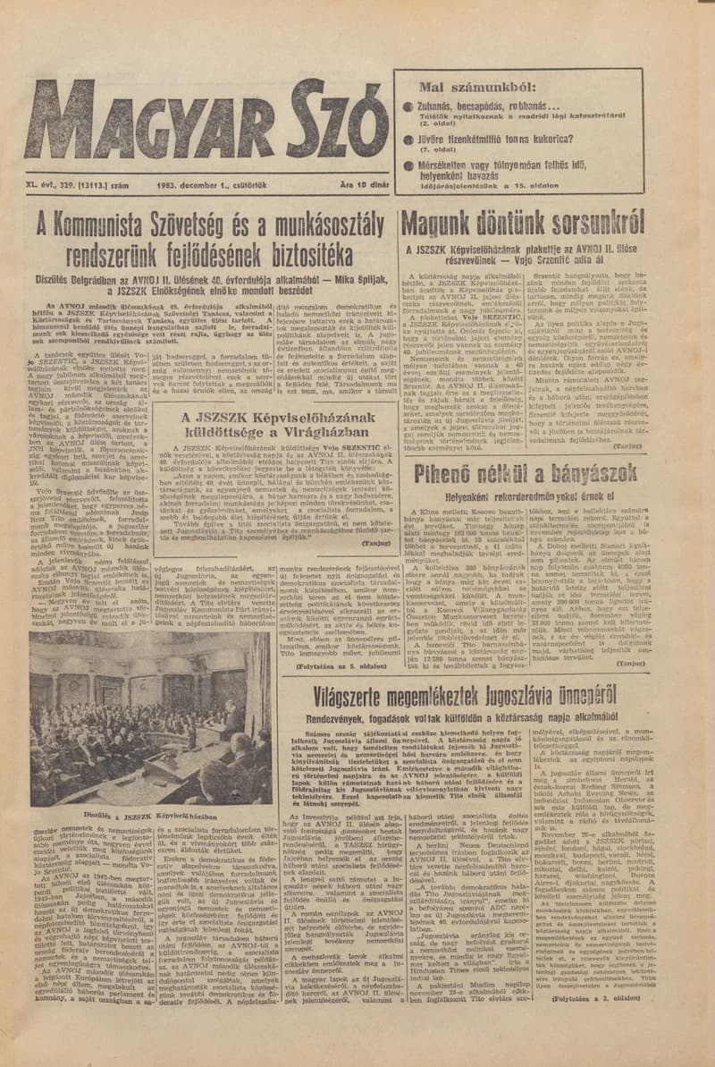 Magyar Szó, 40. évf. 1983. december 1. 329. sz.