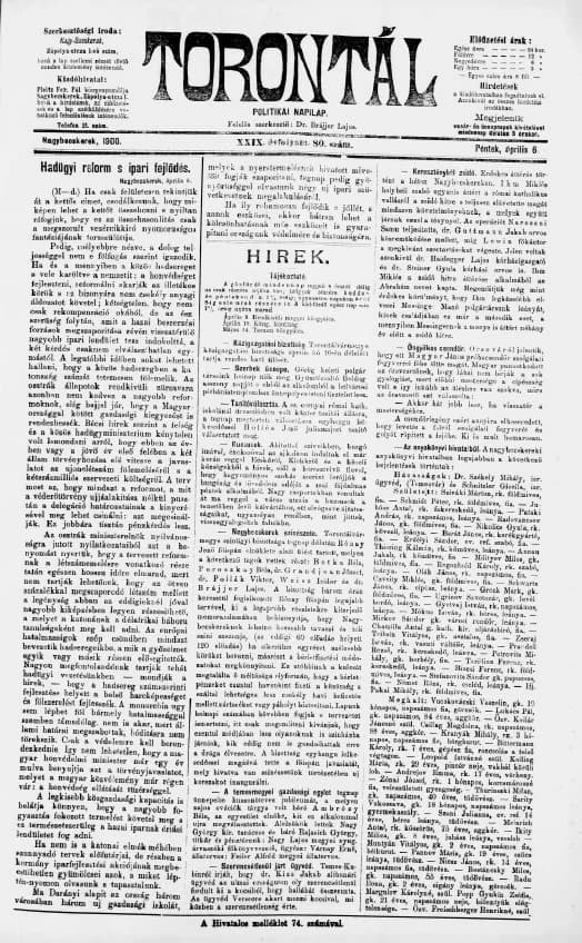 Torontál, 29. évf. 1900. április 6. 80. sz.