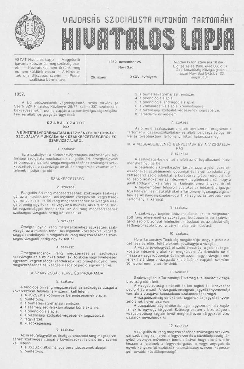 Vajdaság Szocialista Autonóm Tartomány Hivatalos Lapja, 36. évf. 1980. november 25. 26. sz. 1187–1198. oldal