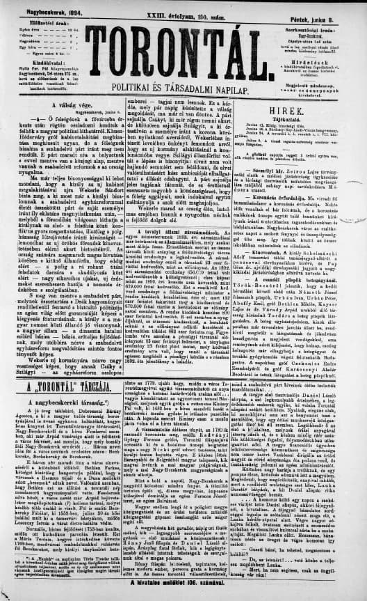 Torontál, 23. évf. 1894. június 8. 130. sz.