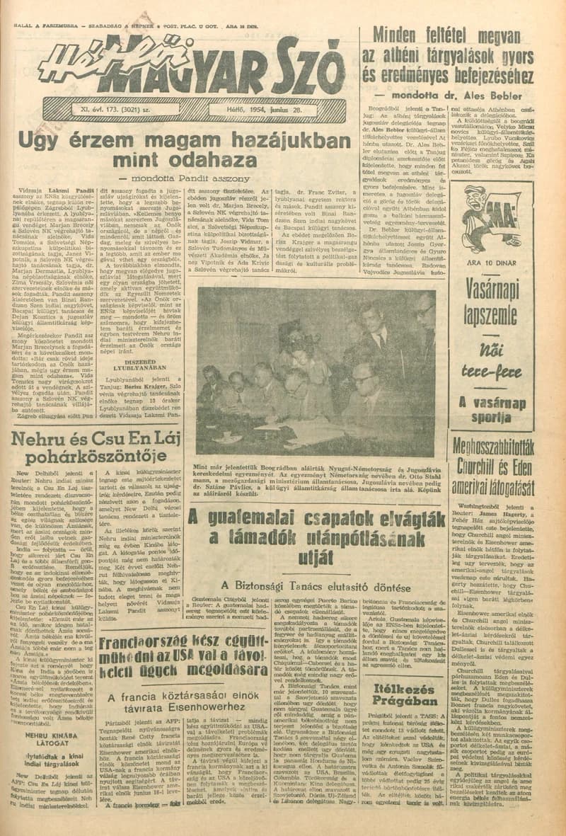 Magyar Szó, 11. évf. 1954. június 28. 173. sz. 1–6. oldal