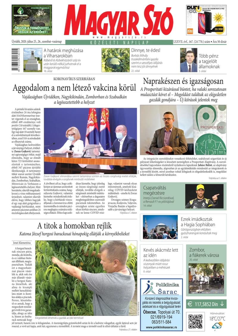 Magyar Szó, 77. évf. 2020. július 25. – 26. 167. sz. 1–32. oldal