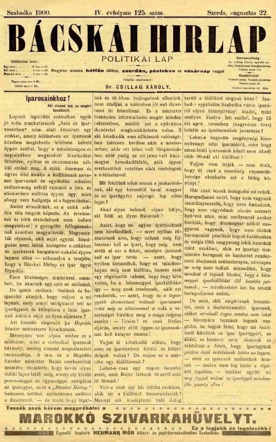 Bácskai Hirlap, 4. évf. 1900. augusztus 22. 125. sz.