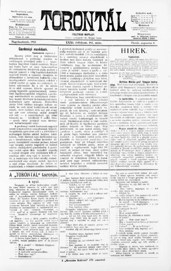 Torontál, 31. évf. 1902. augusztus 8. 181. sz.